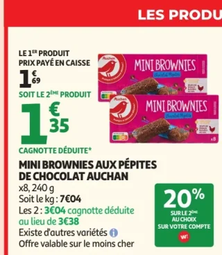 MINI BROWNIES AUX PÉPITES DE CHOCOLAT AUCHAN