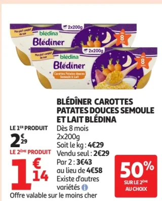 Blédiner carottes patates douces semoule et lait Blédina