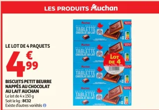 Biscuits petit beurre nappés au chocolat au lait Auchan