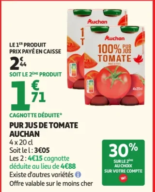 Pur Jus de Tomate Auchan