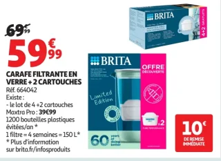 CARAFE FILTRANTE EN VERRE + 2 CARTOUCHES BRITA