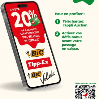 Sélection de produits de papeterie des marques Bic, Velleda et Tipp-Ex