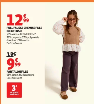 Pull fausse chemise fille Inextenso