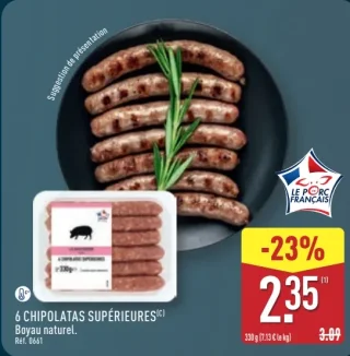 6 Chipolatas Supérieures Boyau Naturel