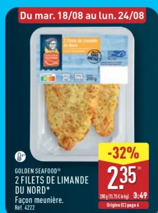 Golden Seafood 2 Filets de Limande du Nord Façon meunière