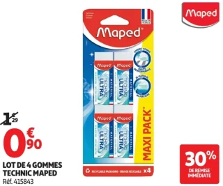 Lot de 4 gommes Technic Maped
