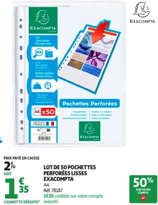 Pochettes perforées lisses x50 Exacompta