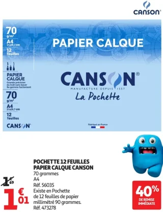 Pochette 12 feuilles papier calque Canson