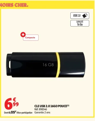 CLE USB 2.0 16GO POUCE