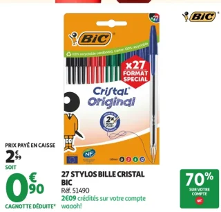 27 STYLOS BILLE CRISTAL BIC