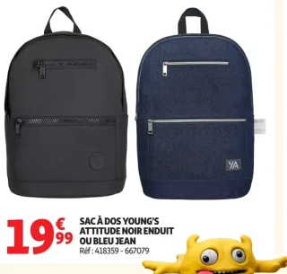 Sac à dos Young's Attitude Noir Enduit ou Bleu Jean