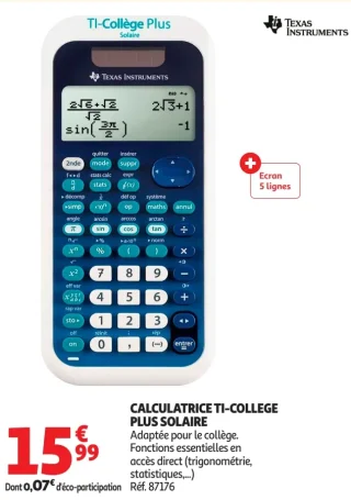 Calculatrice TI-Collège Plus Solaire