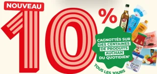 10% cagnottés sur des centaines de produits Auchan du quotidien tous les jours