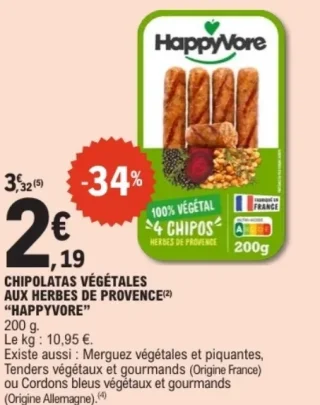 Chipolatas Végétales aux Herbes de Provence "HappyVore"