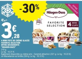 4 mini pots de crème glacée favorite selection Häagen-Dazs