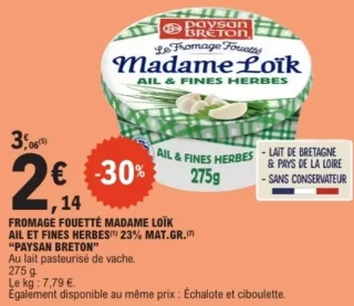 Fromage fouetté Madame Loïk Ail et Fines Herbes Paysan Breton