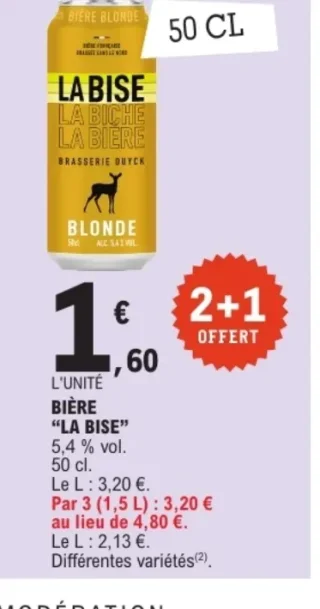 Bière La Bise Blonde