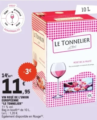 VIN ROSÉ DE L'UNION EUROPÉENNE "LE TONNELIER" 10 L