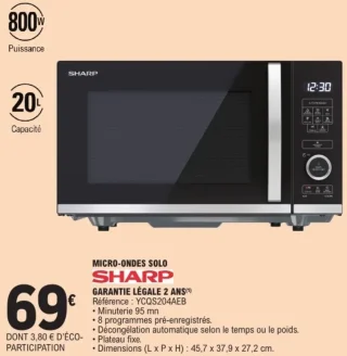 MICRO-ONDES SOLO SHARP YCQS204AEB