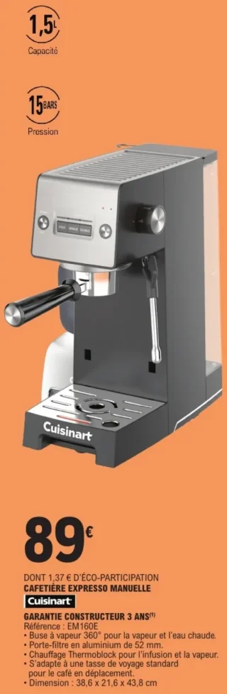 CAFETIÈRE EXPRESSO MANUELLE Cuisinart EM160E
