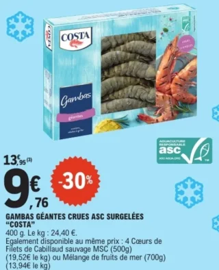 COSTA Gambas Géantes Crues ASC Surgelées