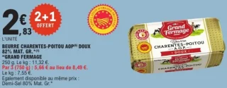 Beurre Charentes-Poitou AOP Doux 82% Mat. Gr. "Grand Fermage"