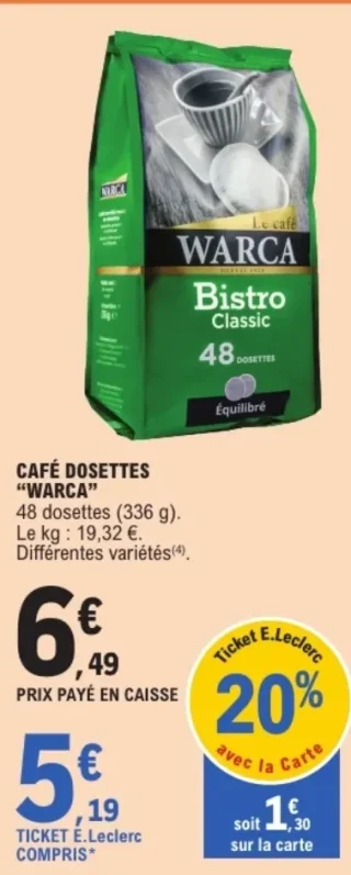 Café dosettes Warca Bistro Classic
