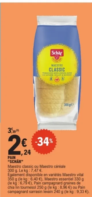 Pain "SCHÄR" Maestro classic ou Maestro céréale