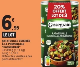 Ratatouille cuisinée à la provençale Cassegrain