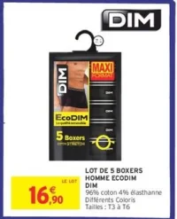 LOT DE 5 BOXERS HOMME ECODIM DIM
