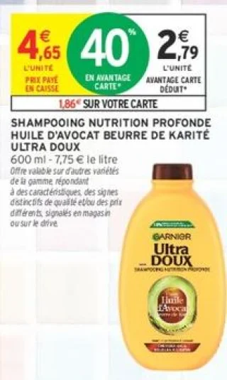 Shampooing Nutrition Profonde Huile d'Avocat Beurre de Karité Ultra Doux