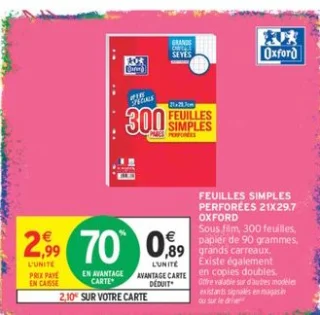 Feuilles simples perforées 21x29.7 Oxford