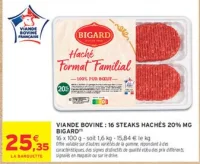 Viande Bovine : 16 Steaks Hachés 20% MG Bigard