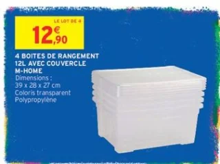 4 Boites de rangement 12L avec couvercle M-Home