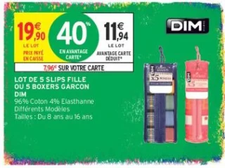 Lot de 5 slips fille ou 5 boxers garçon DIM