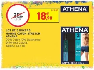 Lot de 3 boxers homme coton stretch Athena