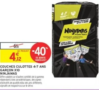 COUCHES CULOTTES 4-7 ANS GARÇON X10 NINJAMAS