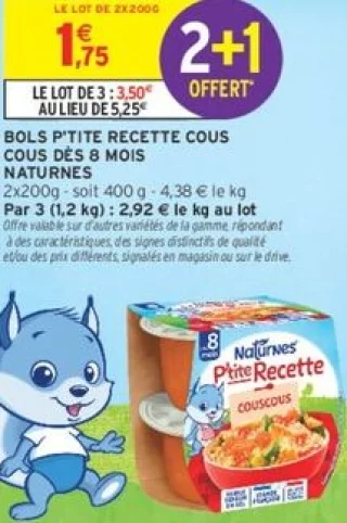 Bols P'tite Recette Cous Cous dès 8 mois Naturnes