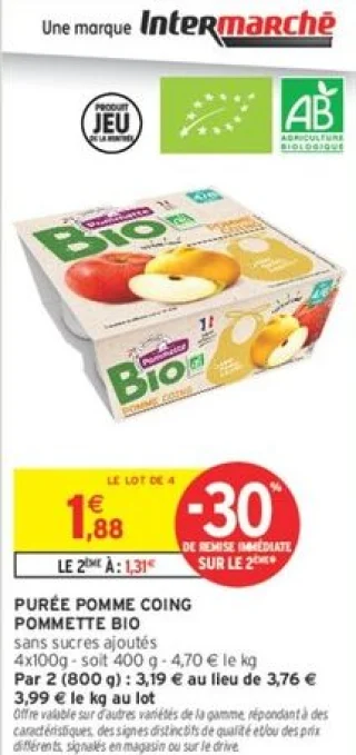 Purée pomme coing Pommette Bio sans sucres ajoutés