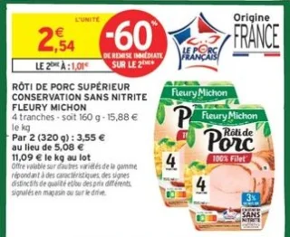 RÔTI DE PORC SUPÉRIEUR CONSERVATION SANS NITRITE FLEURY MICHON