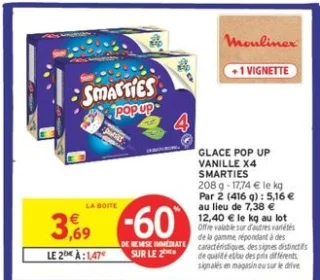 GLACE POP UP VANILLE X4 SMARTIES