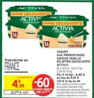YAOURT AUX PROBIOTIQUES SAVEUR VANILLE EN OFFRE DÉCOUVERTE ACTIVIA