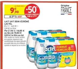 LAIT UHT DEMI-ÉCRÉMÉ LACTEL