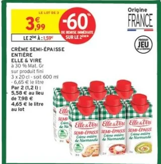 CRÈME SEMI-ÉPAISSE ENTIÈRE ELLE & VIRE