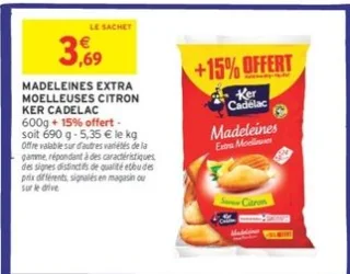 Madeleines Extra Moelleuses Citron Ker Cadelac