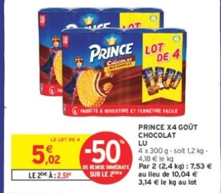PRINCE X4 GOÛT CHOCOLAT LU