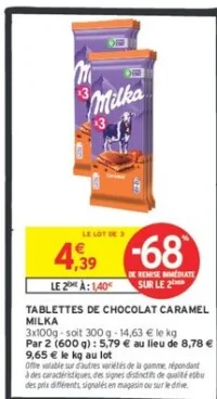 TABLETTES DE CHOCOLAT CARAMEL MILKA