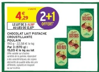 CHOCOLAT LAIT PISTACHE CROUSTILLANTE POULAIN