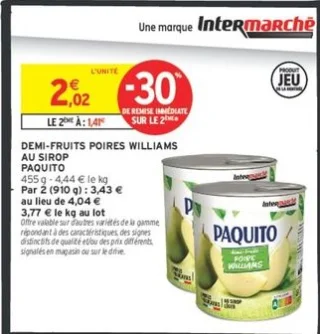 Demi-fruits poires williams au sirop Paquito