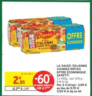 La Sauce Italienne Viandes Rôties Offre Économique Zapetti